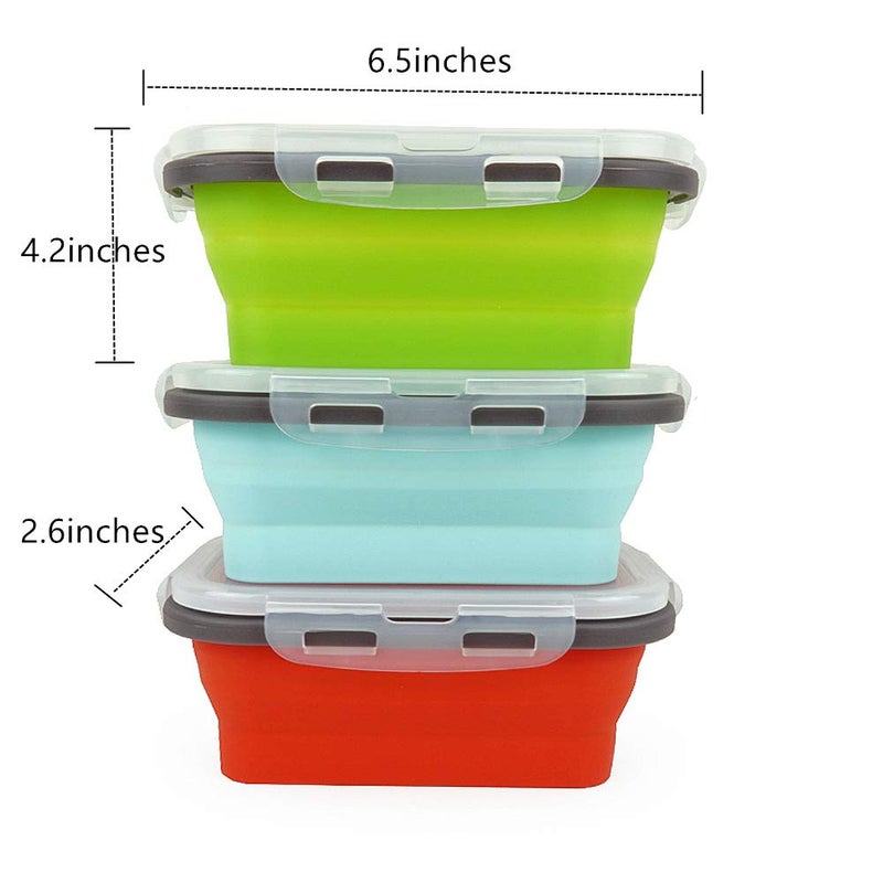 CARTINTS Set of 3 Collapsible Food Storage Containers Collapsible Silicone Bowls, Silicone Lunch Containers with Airtight Lids, Microwave and Freezer Safe, 500ml - Image 2